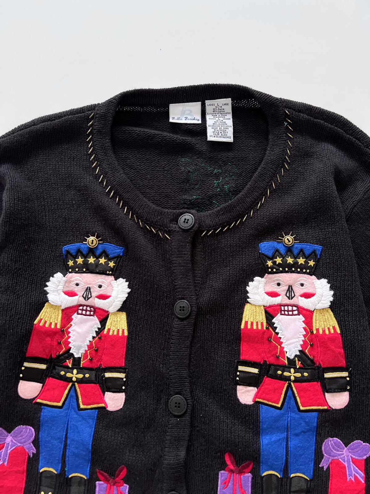 Bobbie Brooks Embroidered Christmas Cardigan Sweater-Bust 50