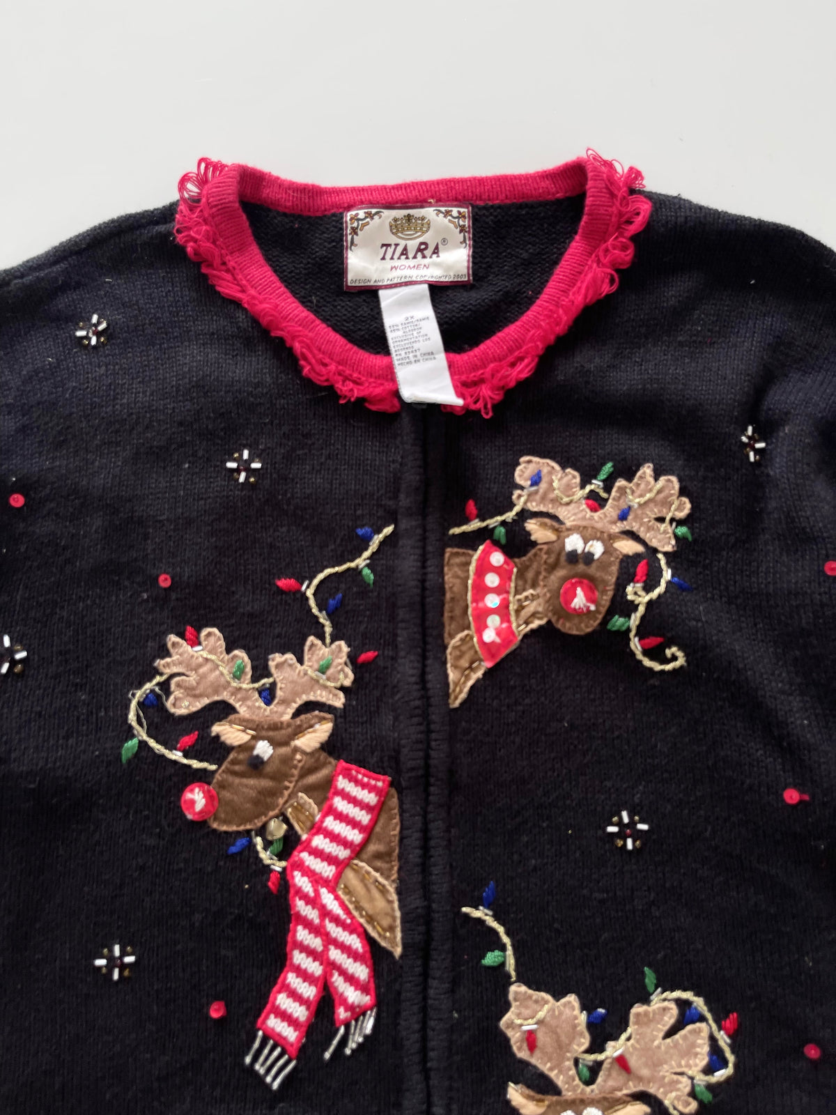 Tiara Embroidered Christmas Zipper Sweater-Bust 50