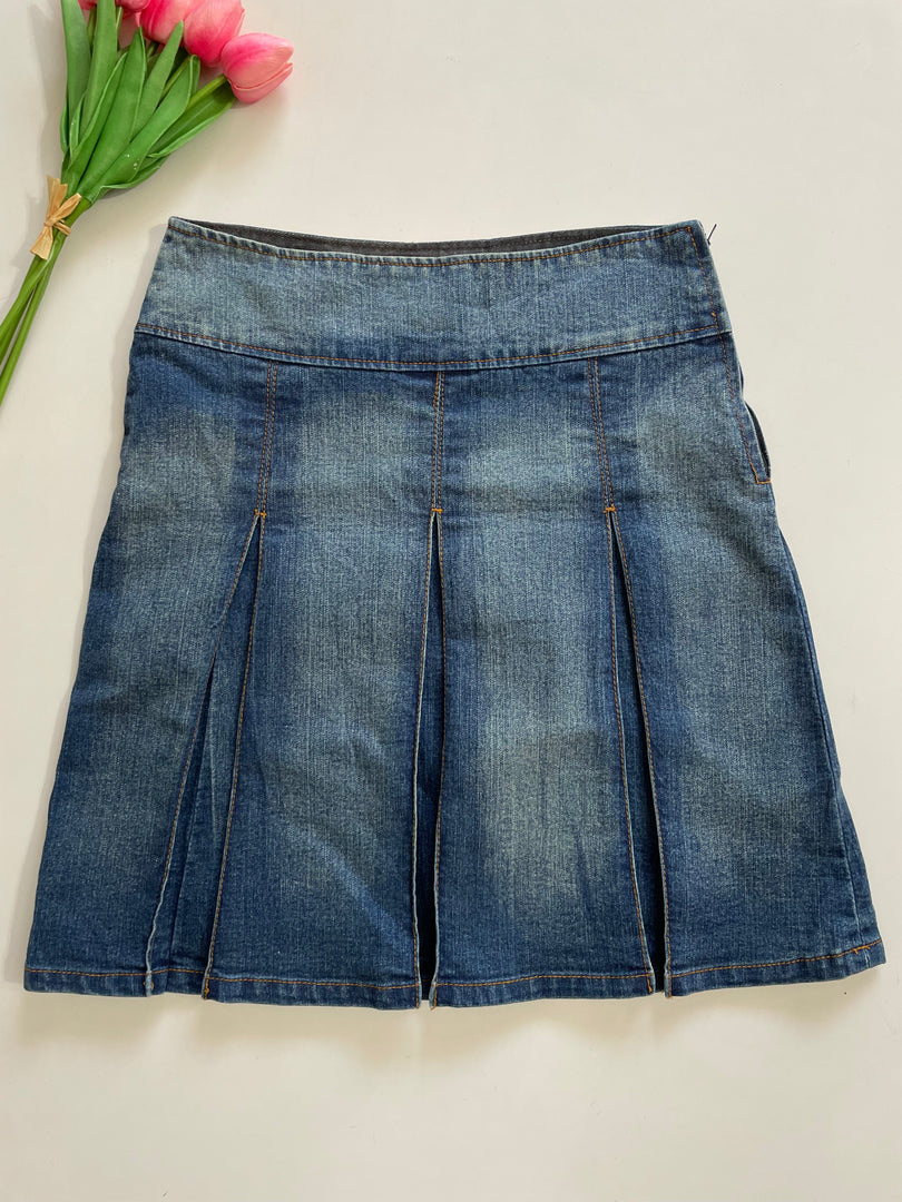 Pleated Denim Skirt-Waist 26