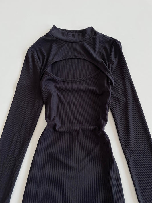 Ribbed Cutout Black Dress-Bust 32 to 34