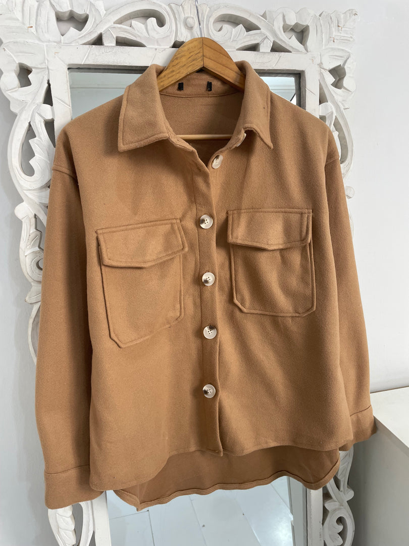 Tan Super Thick Warm Baggy Shacket-Chest 42