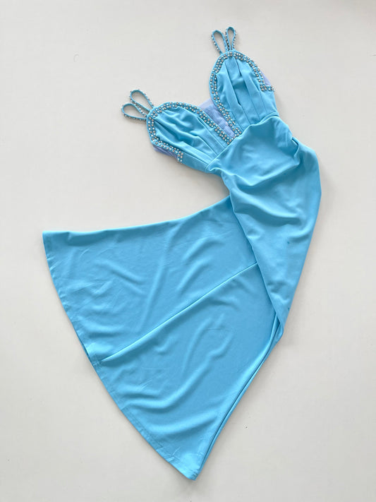 Embroidered Vintage Blue Dress-Bust 34