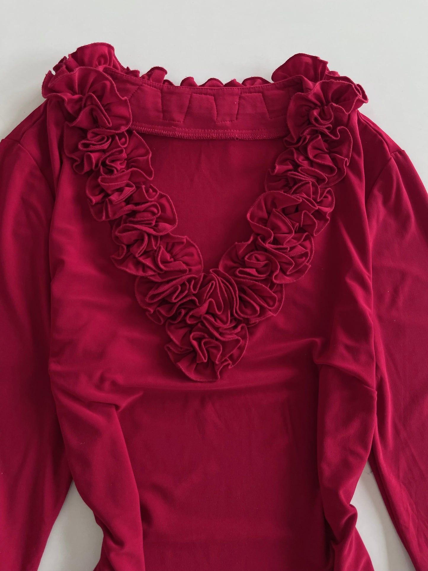Asymmetric Red Ruffle Vintage Top-Bust 42 to 44