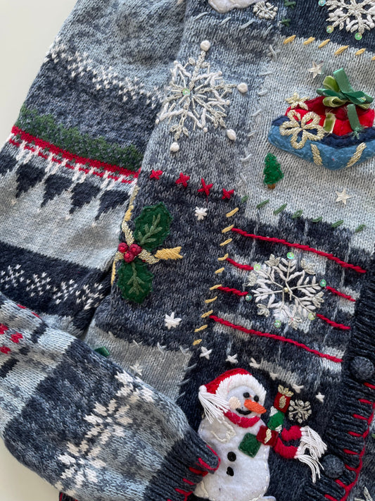 Christmas Embroidered Cardigan Sweater-Bust 40