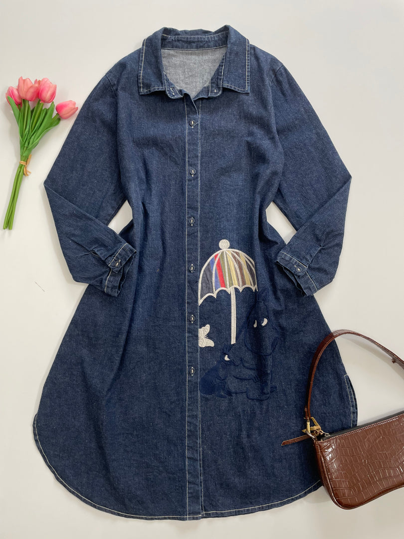 Embroidered Denim Dress-Bust 38