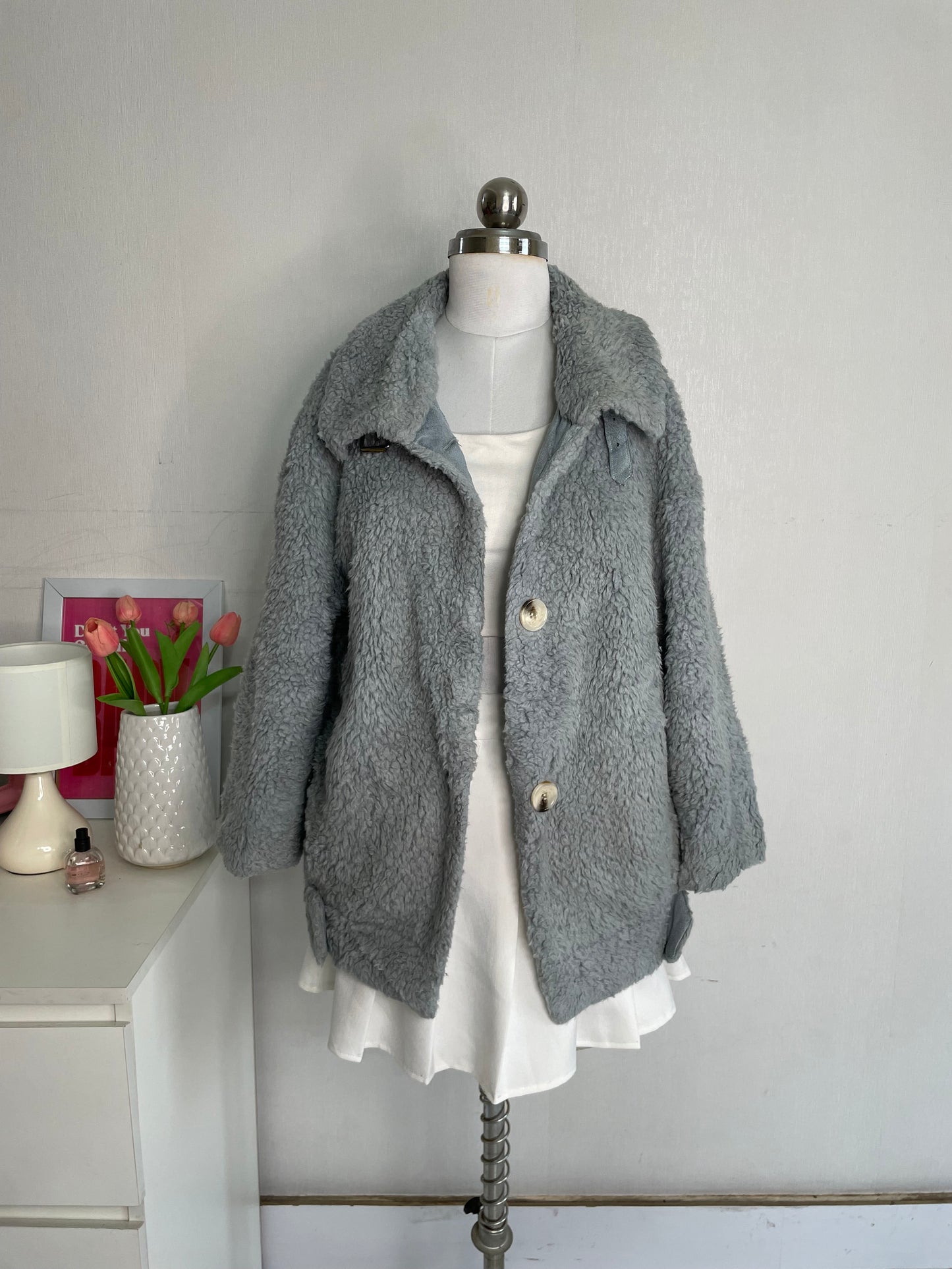 ICED BLUE FUR COAT - BUST 40