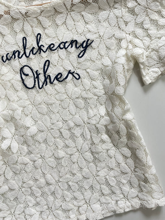 WHITE LACE TYPOGRAPHY SHEER TOP - BUST 28 TO 30