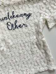 WHITE LACE TYPOGRAPHY SHEER TOP - BUST 28 TO 30