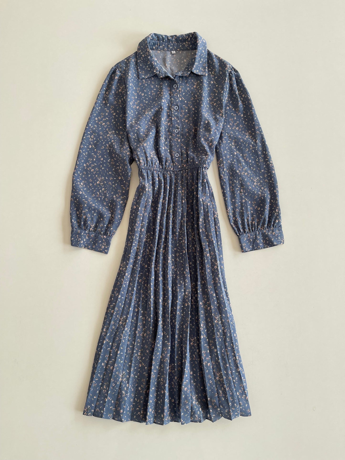 Vintage Ocean Blue Pleated Dress-Bust 42