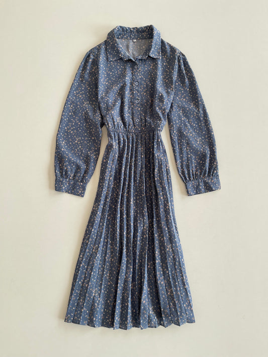 Vintage Ocean Blue Pleated Dress-Bust 42