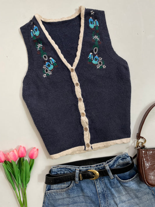 Embroidered Soft Sweater Vest - Bust 34 to 38