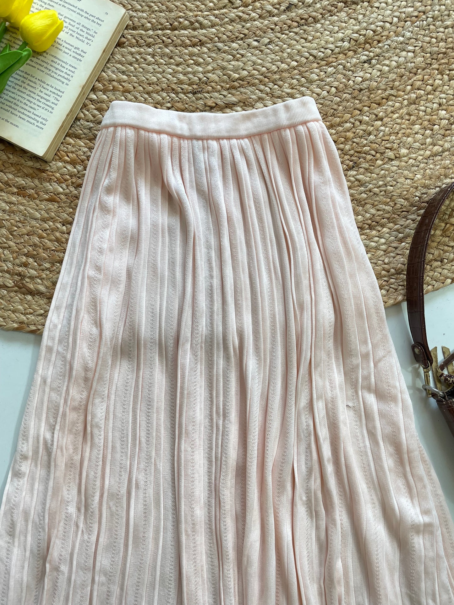 Baby Pink Pleated Knit Long Skirt - Waist 26 to 30