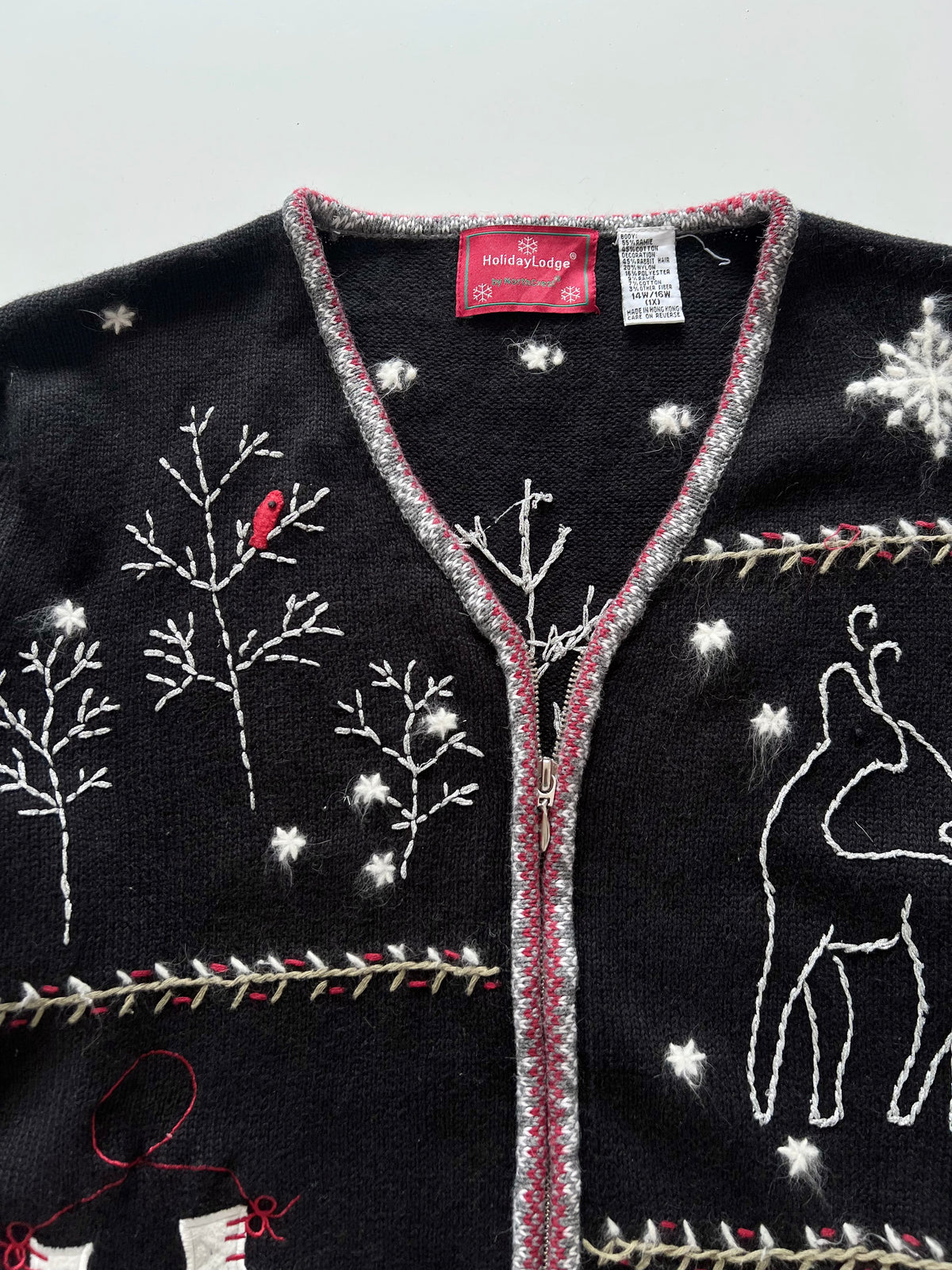 HolidayLodge Christmas Embroidered Sweater Zipper-Bust 50