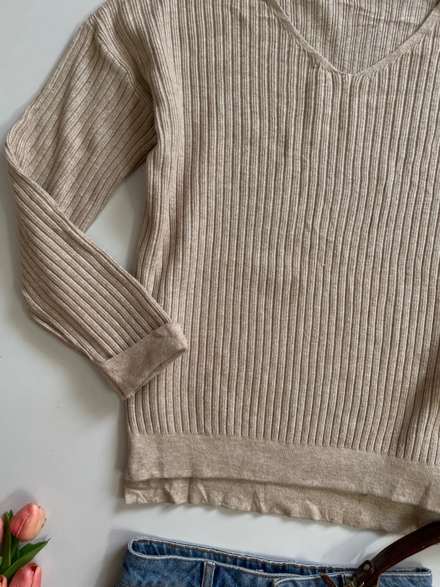 BEIGE THICK RIBBED SWEATER BUST-36 to 42