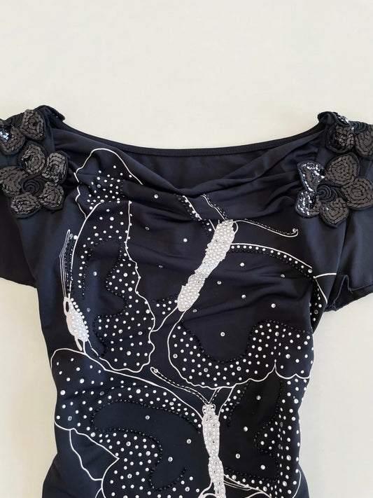 Cowl Neck Vintage Sequin Top-Bust 34 to 36