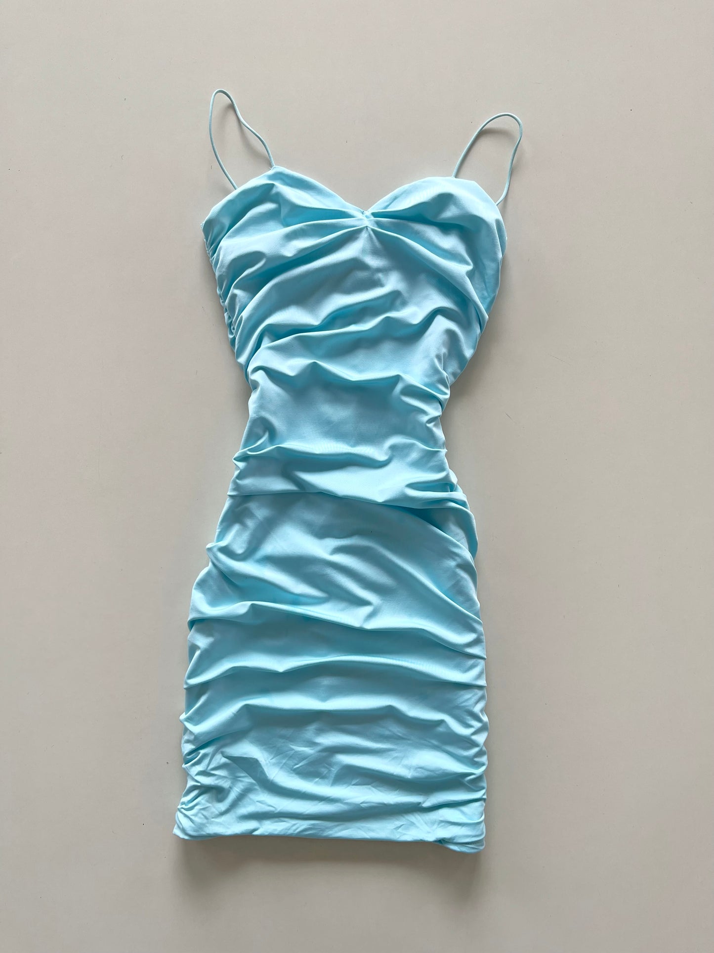 Baby Blue Ruched Dress-Bust 28 to 30