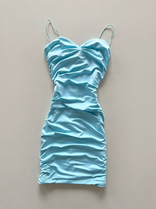 Baby Blue Ruched Dress-Bust 28 to 30
