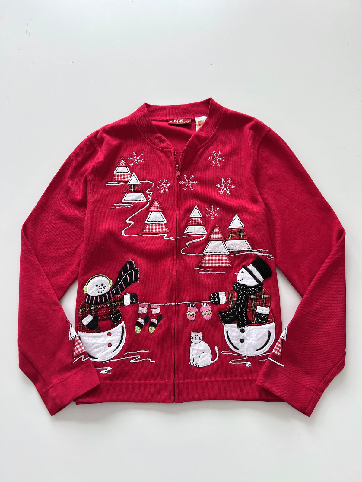 Onque Casuals Embroidered Christmas Zipper Sweater-Bust 40