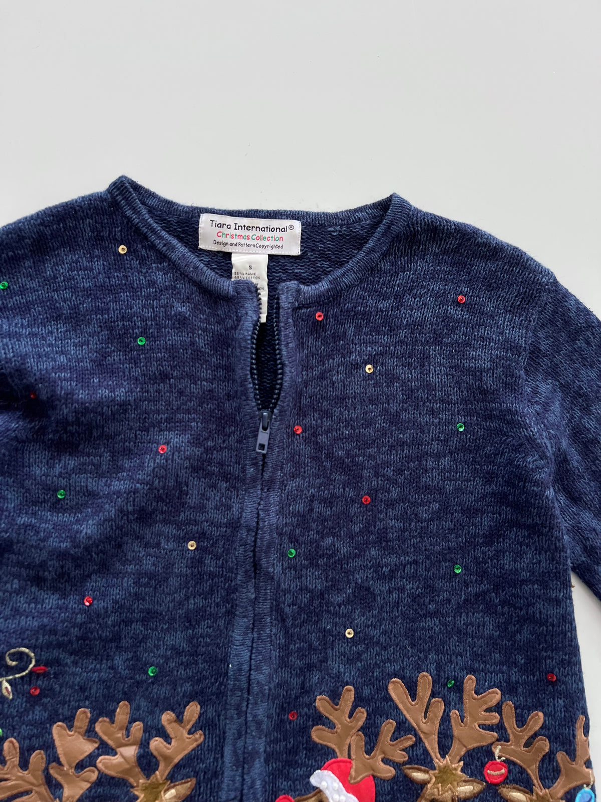 Tiara International Embroidered Christmas Zipper Sweater-Bust  38