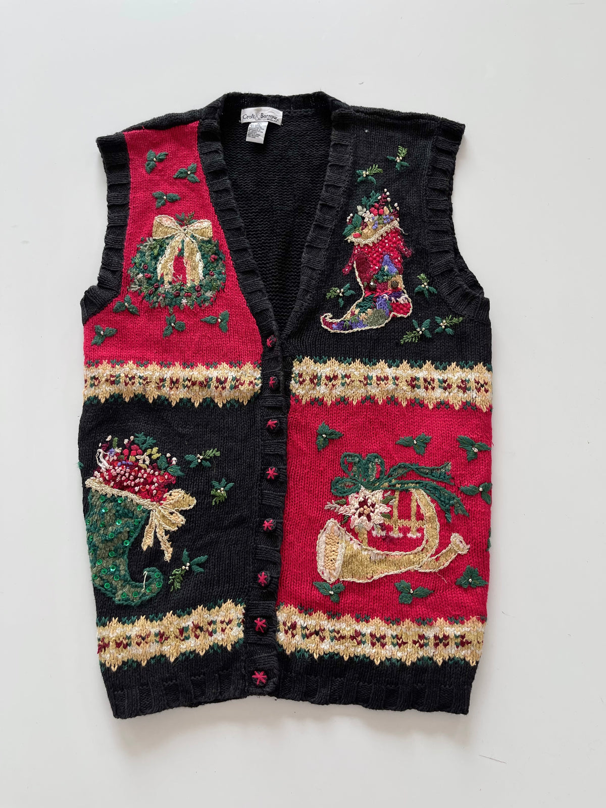 Croft&Barrow Embroidered Christmas Vest Sweater-Bust 52