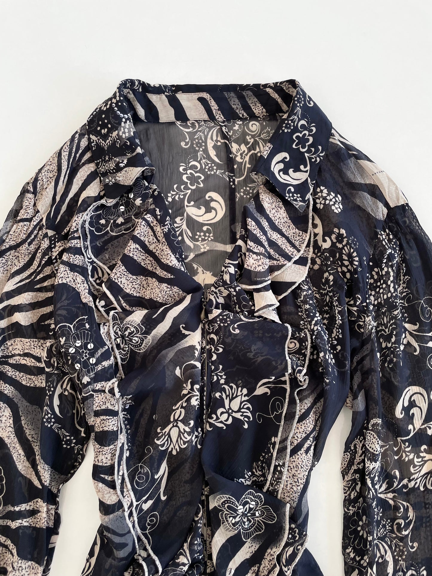 Vintage Ruffle Sheer Top-Bust 48