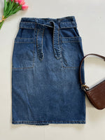 Load image into Gallery viewer, Belted Long Denim Skirt-Waist 28
