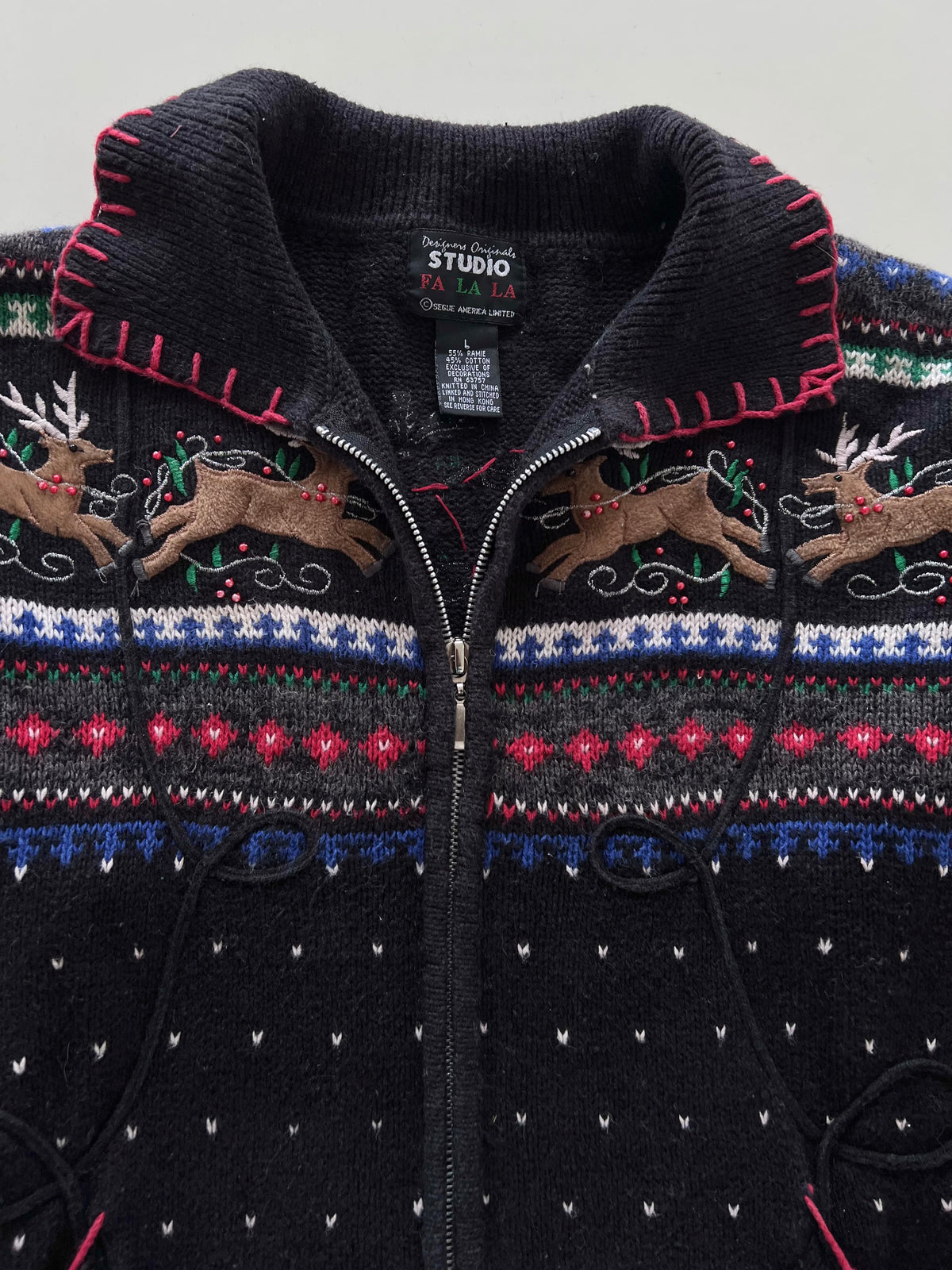 Studio Fa La La Christmas Embroidered Zipper Sweater-Bust 48