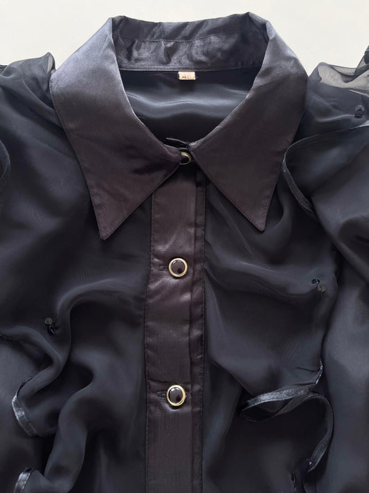 Vintage Ruffle Satin Shirt-Bust 42