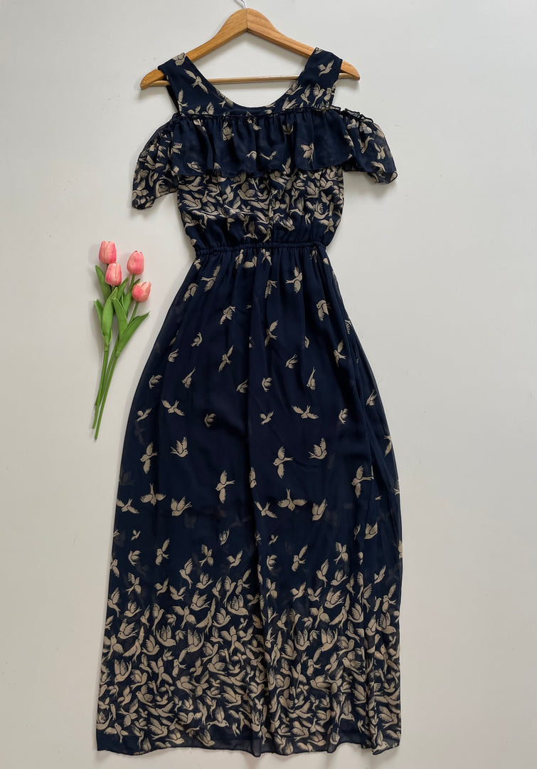 BLUE BIRDS PRINTED DRESS - BUST 34 to 36