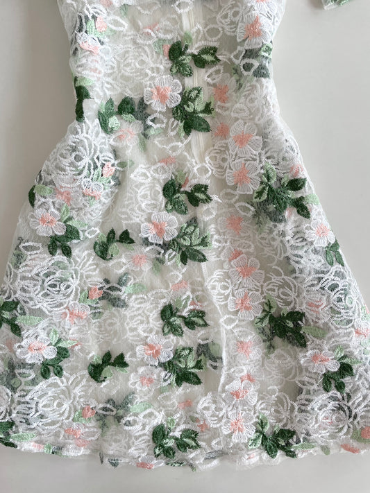 Embroidered Sheer Vintage Dress-Bust 36