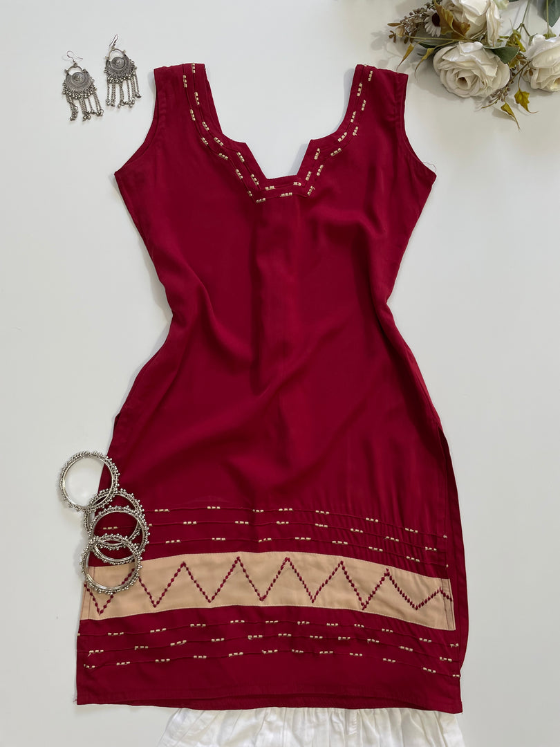 Maroon Embroidered Kurti-Bust 32