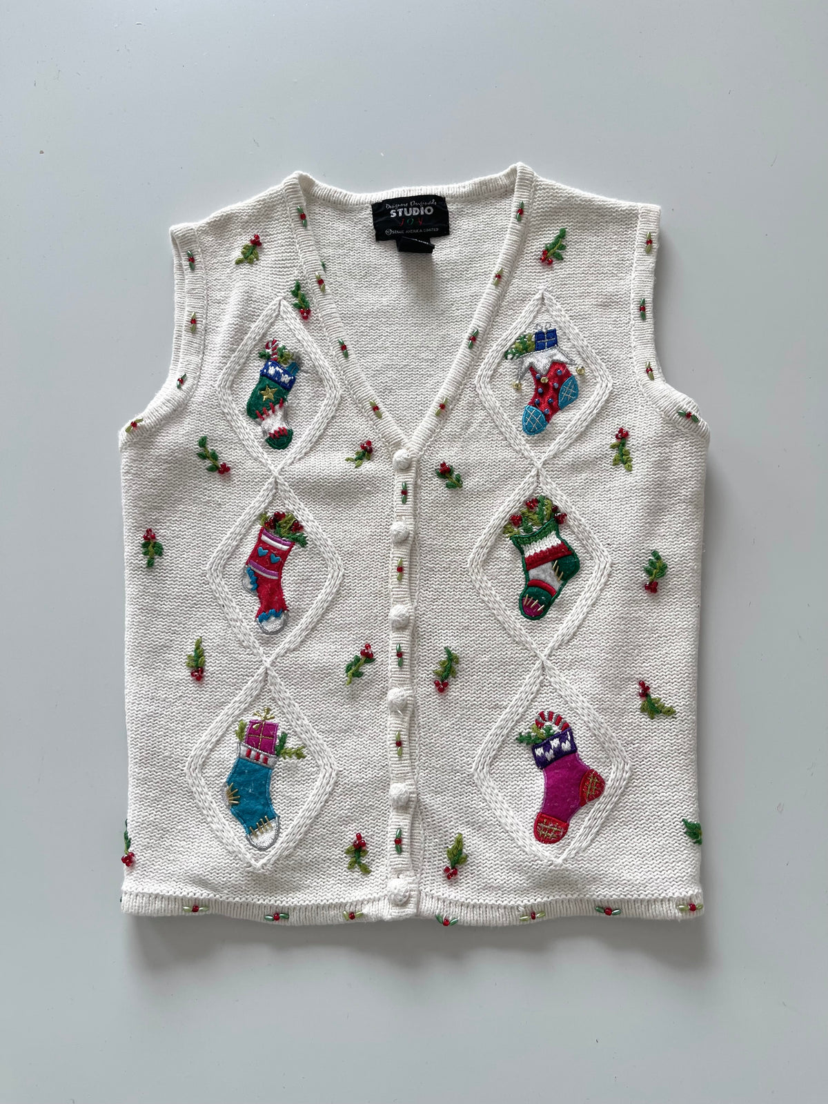 Studio Joy Embroidered Christmas Vest Sweater-Bust 38