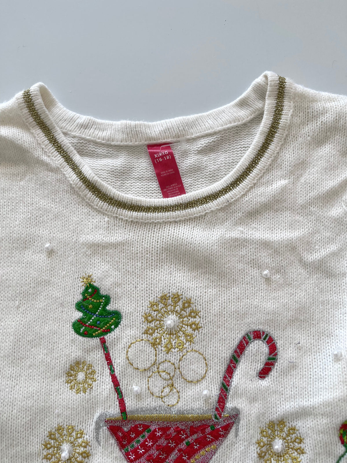 Christmas Martini Embroidered Sweater-Bust 46