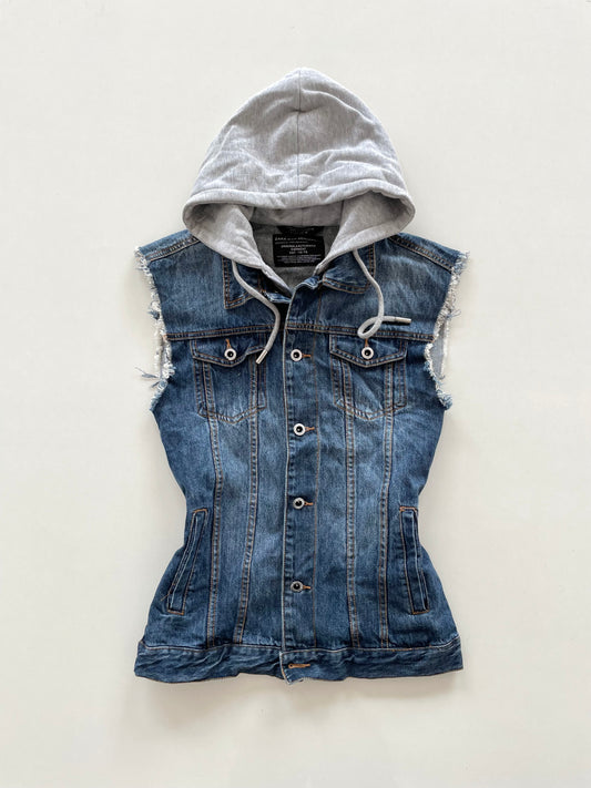 Zara Hooded Denim Vest-Chest 36