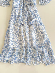 Baby Blue Flowers Ruffle Dress-Bust 34 to 38