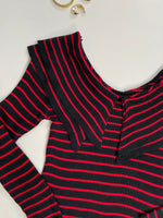 Load image into Gallery viewer, Striped Black and Red Pre Winter Top - Bust 30 to 34
