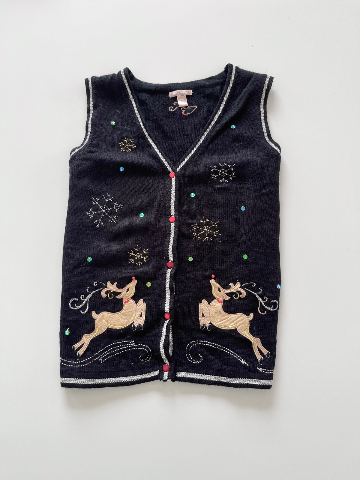 White Stag Embroidered Christmas Vest Sweater-Bust 44