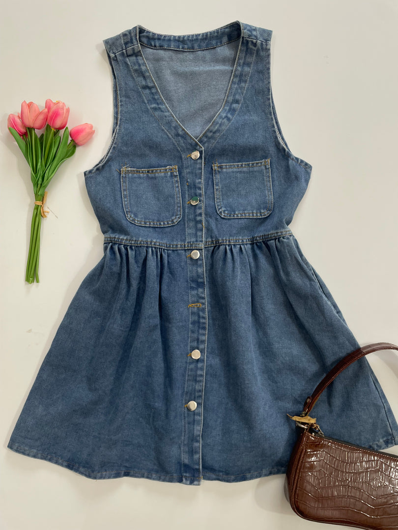 Skater Buttondown Denim Dress-Bust 34