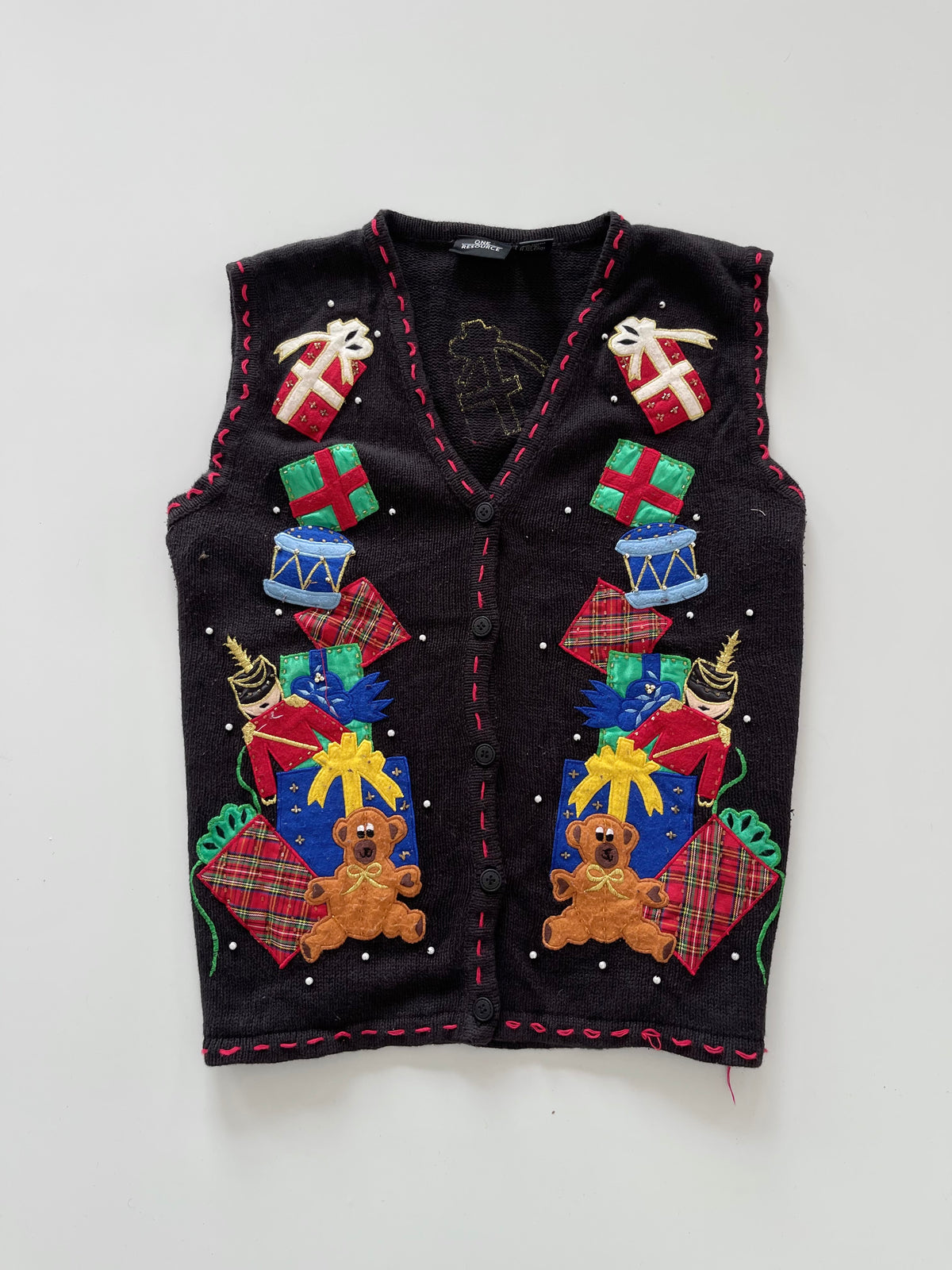 One Resource Embroidered Christmas Vest Sweater-Bust 44