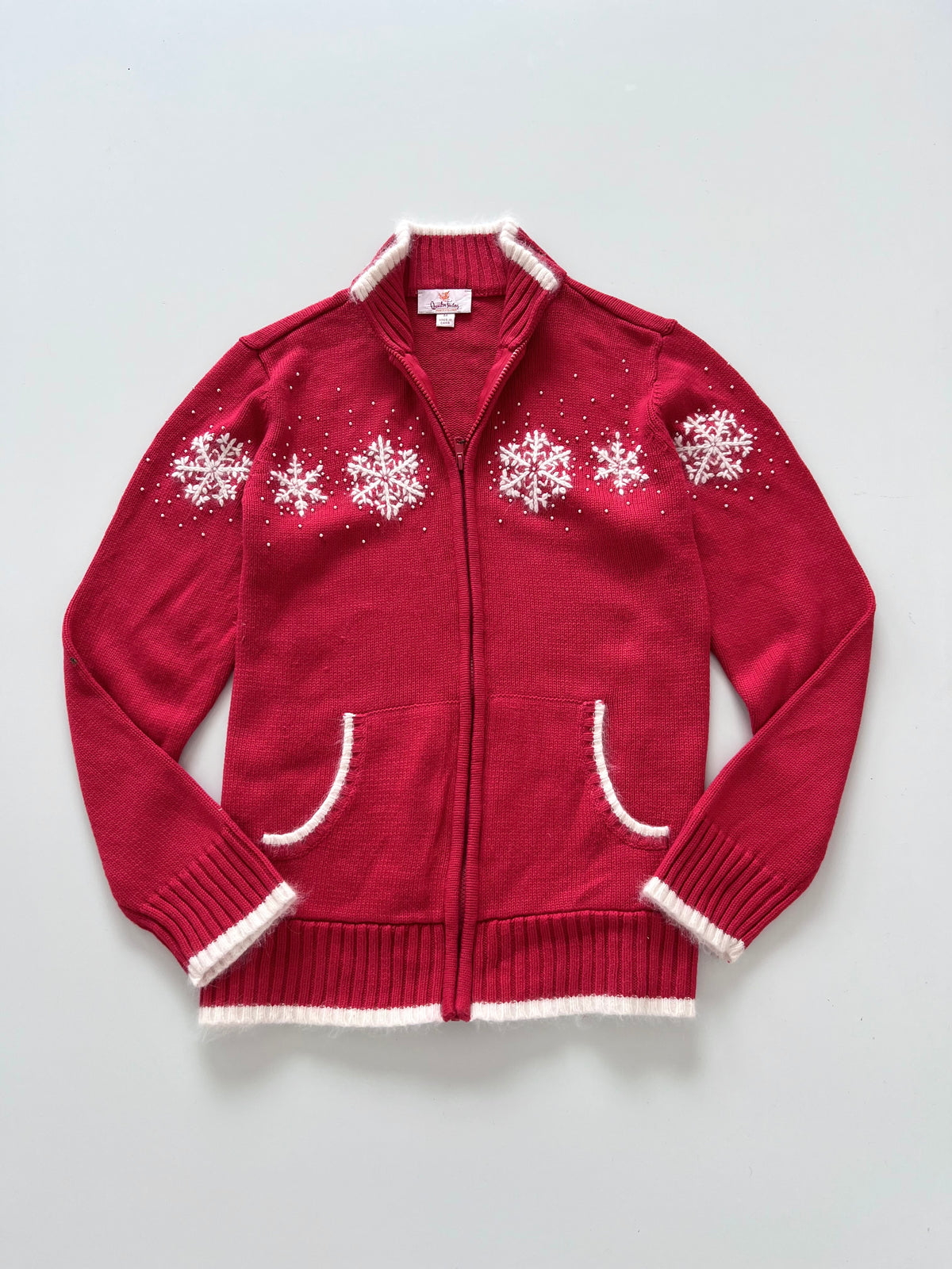 Quacker Factory Embroidered Christmas Zipper Sweater-Bust 44