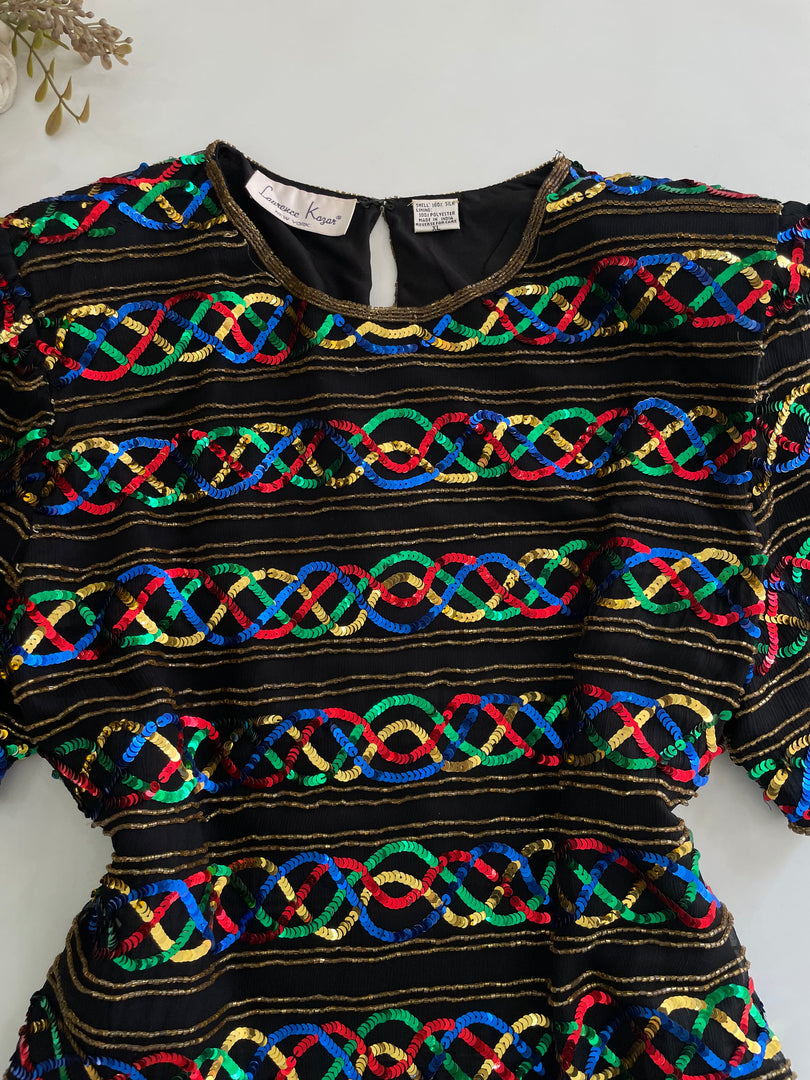 Laurence Kazar Heavily Embroidered 100% Pure Silk Top-Bust 40