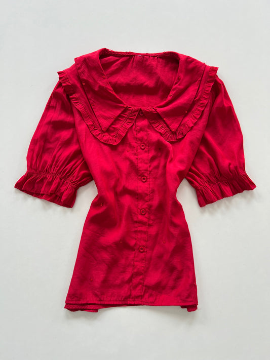 Peter Pan Collared Red Top-Bust 44