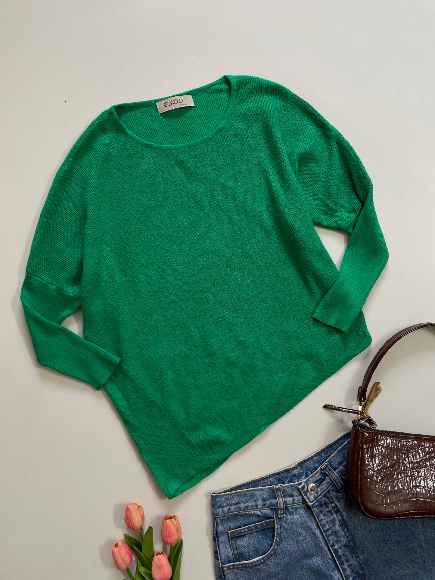 Asymmetric Green Sweater-Bust 36 to 40