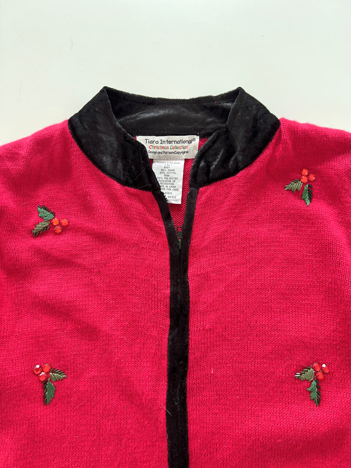 Tiara International Embroidered Zip Up Sweater-Bust 46