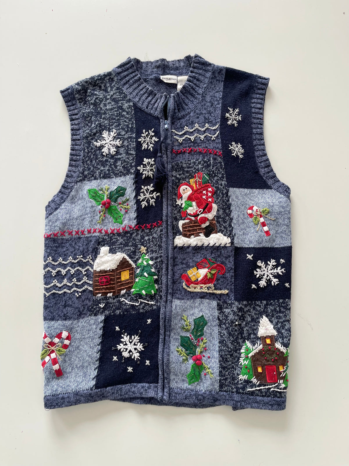 White Stag Embroidered Christmas Vest Sweater-Bust 56
