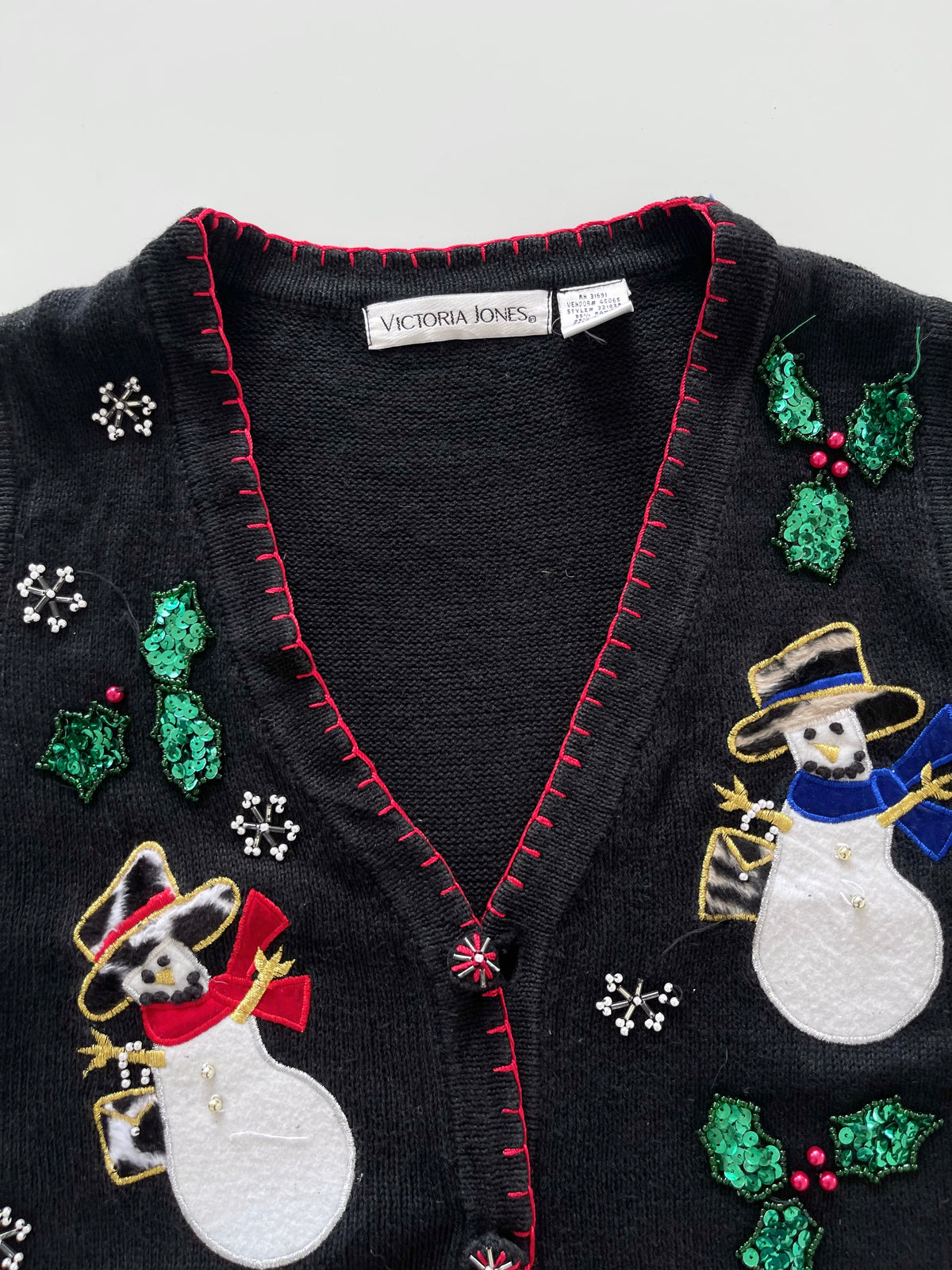 Victoria Jones Embroidered Christmas Vest Sweater-Bust 44