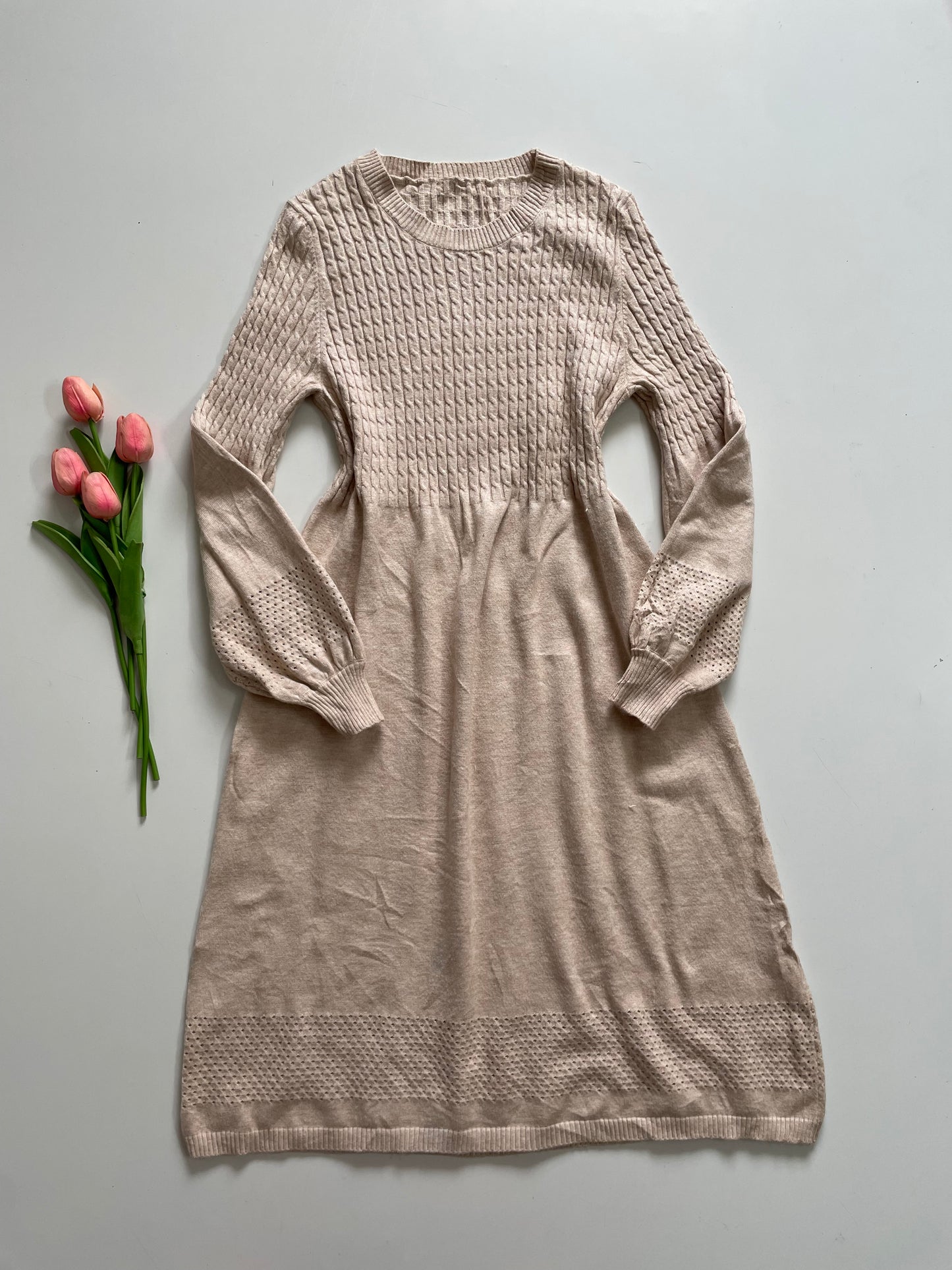 ALMOND CREAM WINTER DRESS - BUST 30 TO 36