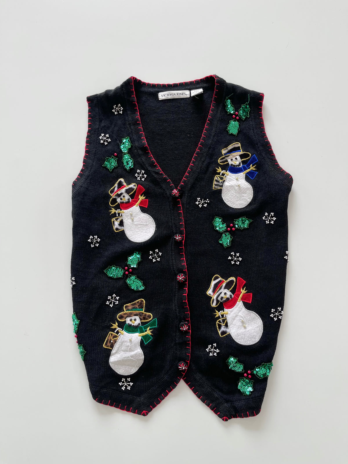 Victoria Jones Embroidered Christmas Vest Sweater-Bust 44