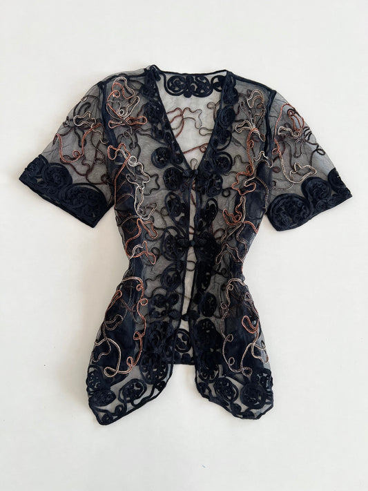 Embroidered Sheer Top-Bust 40