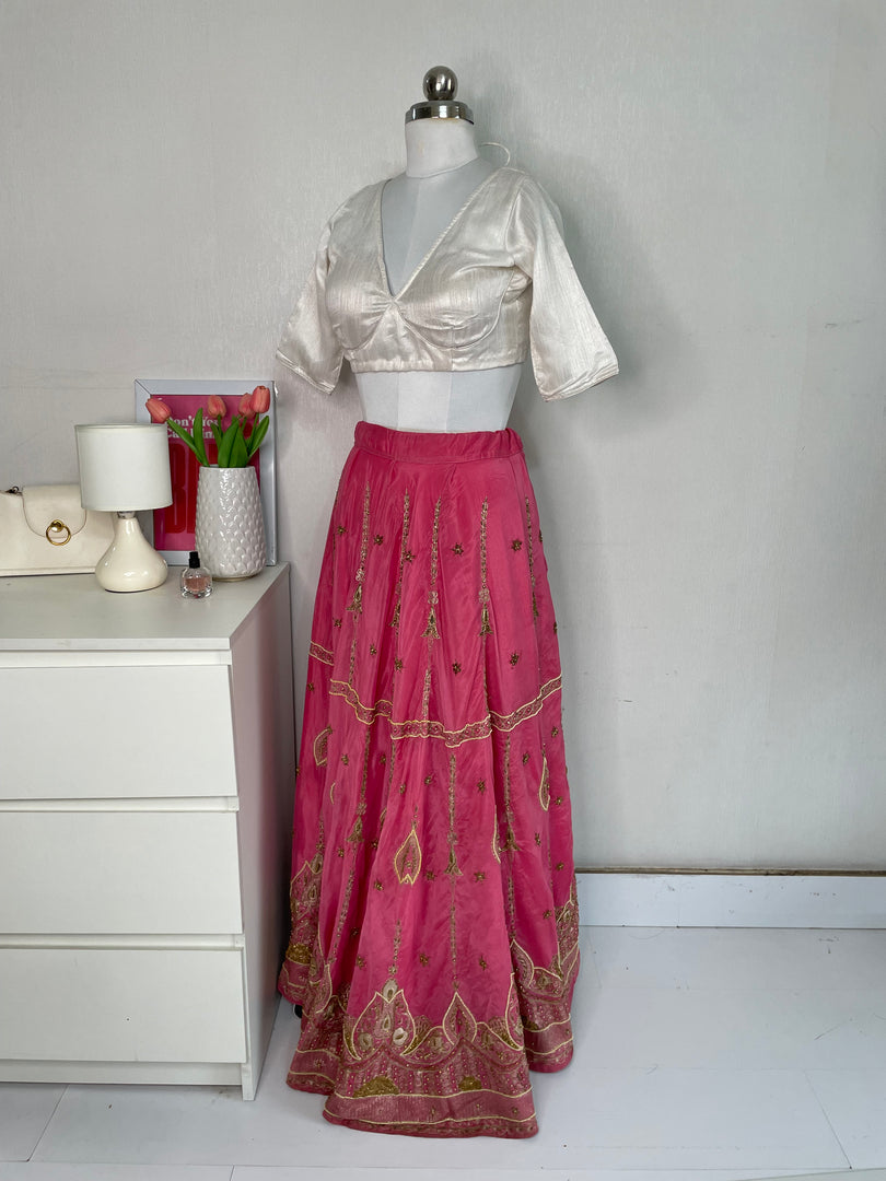 HAND EMBROIDERED PINK LEHENGA